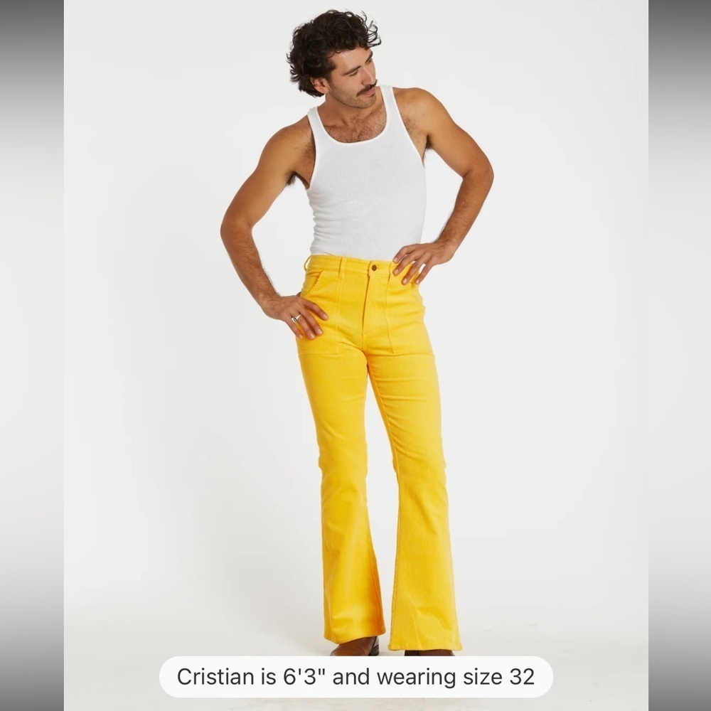 HAMMIES Bell Bottom Stretch Corduroy Size 32 in Yellow EUC 135